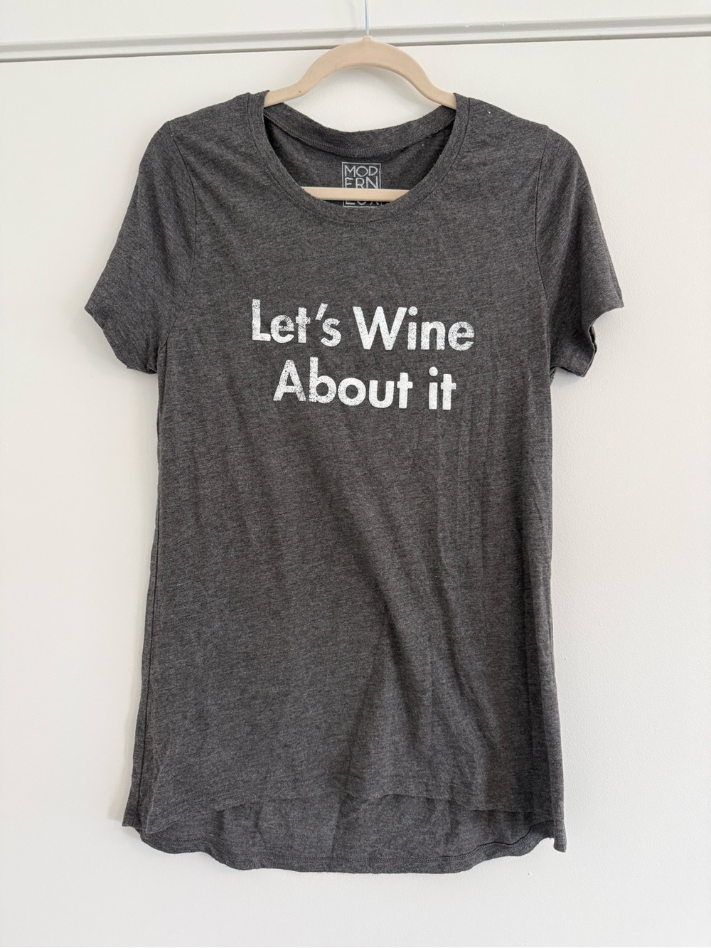 Modern Lux Charcoal Graphic 'Let's Wine About It' Short Sleeve Tee